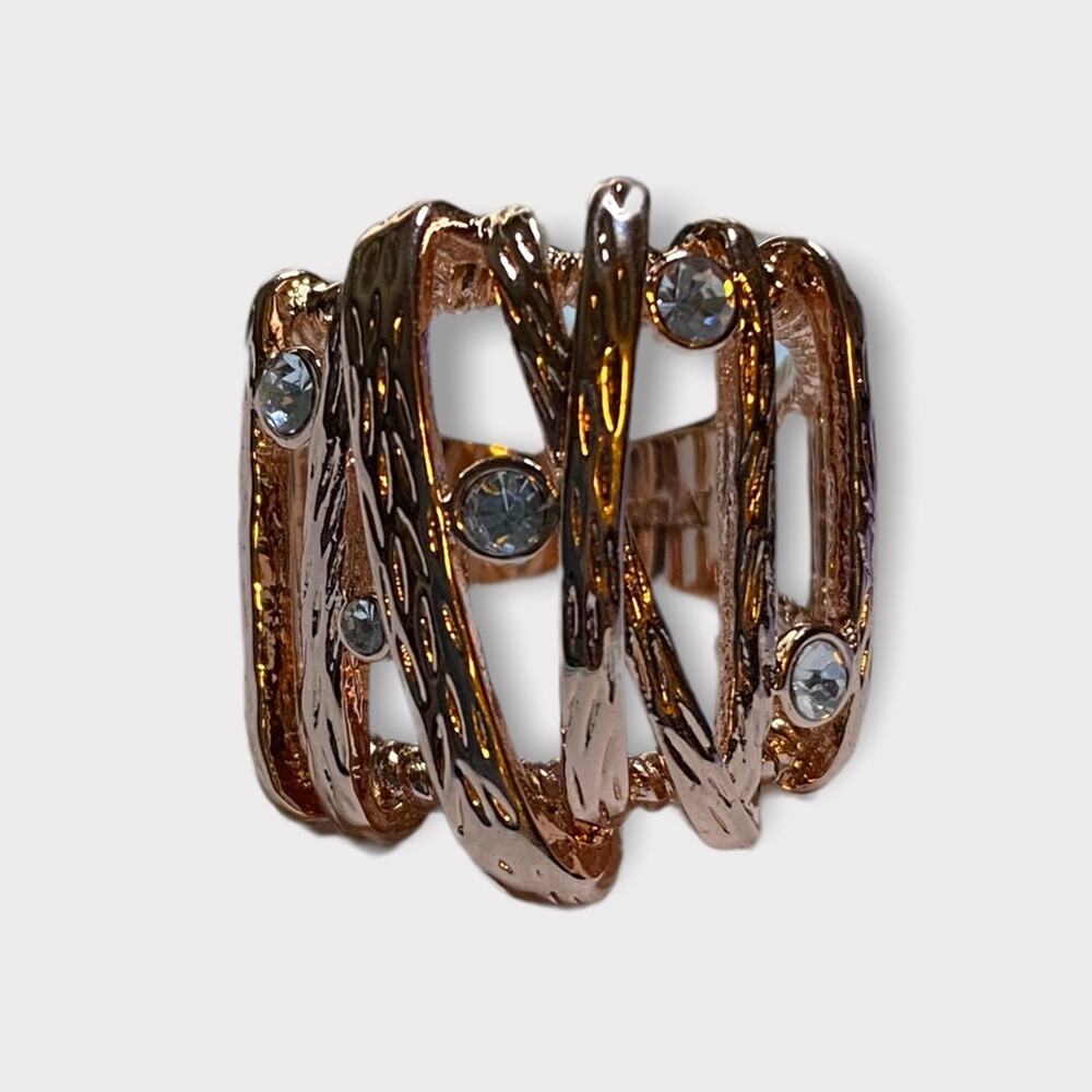 Ornate Rose Gold Diamond Cage Ring Size 8 18KRGP